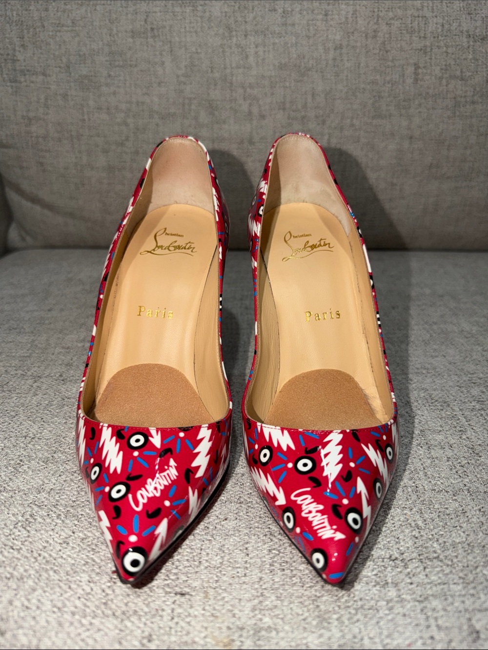 Christian Louboutin Red Graphic Pointed-Toe Pumps